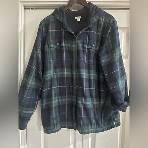 LL Bean Women's Plaid Hooded Fleece Lined Jacket